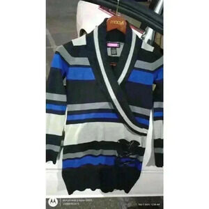 Say what? Sweater Dress Black Blue Striped Size M
